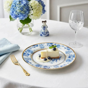 Jogo 6 Pratos Sobremesa Cerâmica Chinese Blue Filete Ouro 21cm Alleanza