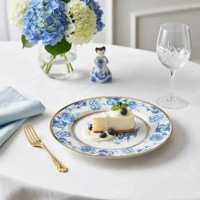 Jogo 6 Pratos Sobremesa Cerâmica Chinese Blue Filete Ouro 21cm Alleanza