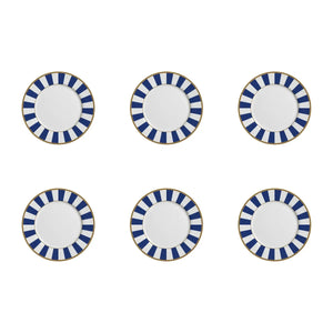 Jogo 6 Pratos Sobremesa Cerâmica Stripe Azul 21cm Alleanza