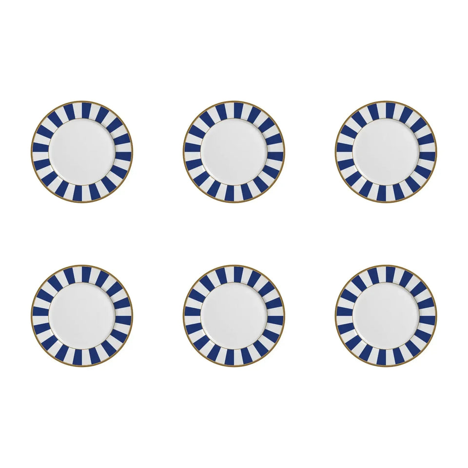 Jogo 6 Pratos Sobremesa Cerâmica Stripe Azul 21cm Alleanza