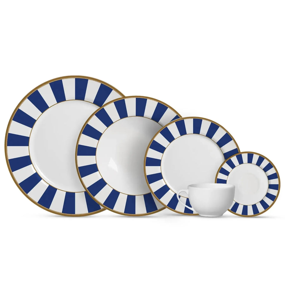 Jogo 6 Pratos Sobremesa Cerâmica Stripe Azul 21cm Alleanza