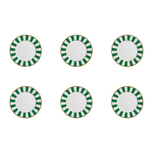 Jogo 6 Pratos Sobremesa Cerâmica Stripe Verde 21cm Alleanza