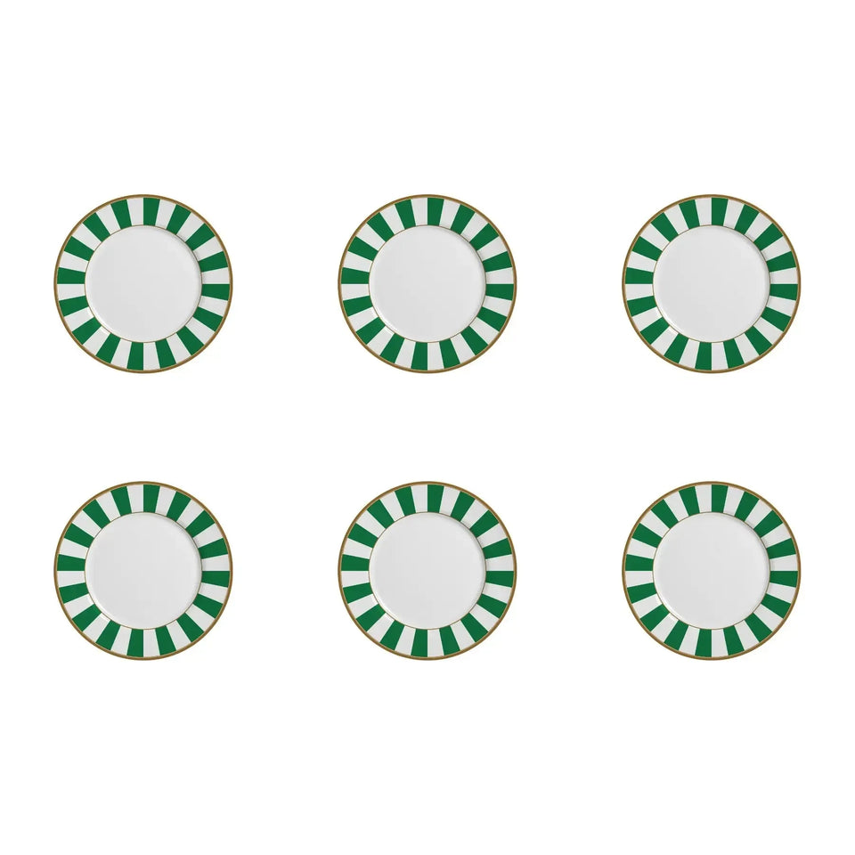 Jogo 6 Pratos Sobremesa Cerâmica Stripe Verde 21cm Alleanza