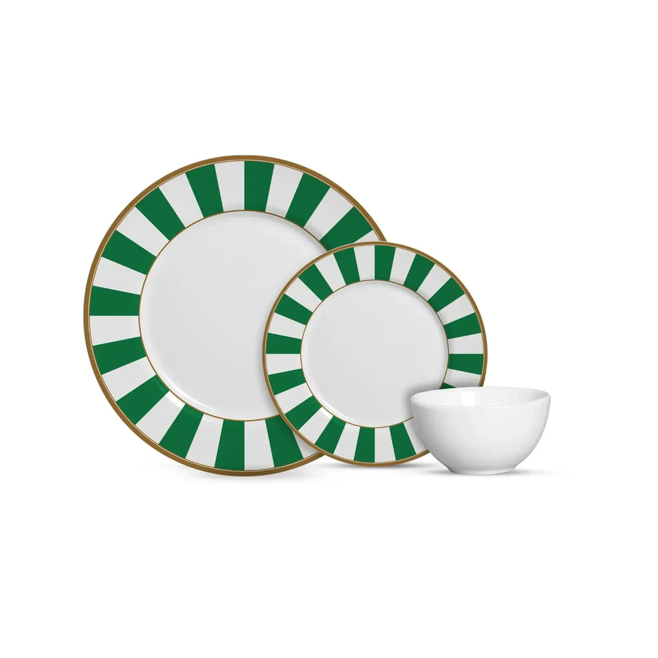 Jogo 6 Pratos Sobremesa Cerâmica Stripe Verde 21cm Alleanza