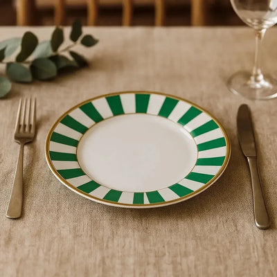 Jogo 6 Pratos Sobremesa Cerâmica Stripe Verde 21cm Alleanza