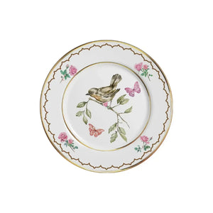 Jogo 6 Pratos Sobremesa Cerâmica Sweet Bird Filete Ouro 21cm Alleanza