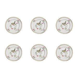 Jogo 6 Pratos Sobremesa Cerâmica Sweet Bird Filete Ouro 21cm Alleanza