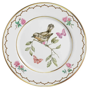 Jogo 6 Pratos Sobremesa Cerâmica Sweet Bird Filete Ouro 21cm Alleanza