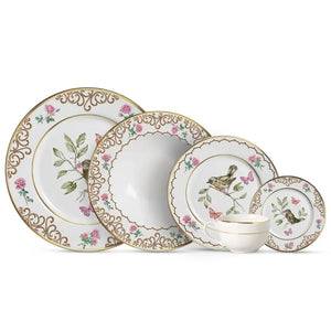 Jogo 6 Pratos Sobremesa Cerâmica Sweet Bird Filete Ouro 21cm Alleanza