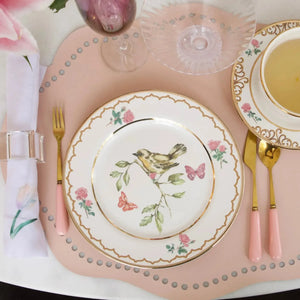 Jogo 6 Pratos Sobremesa Cerâmica Sweet Bird Filete Ouro 21cm Alleanza