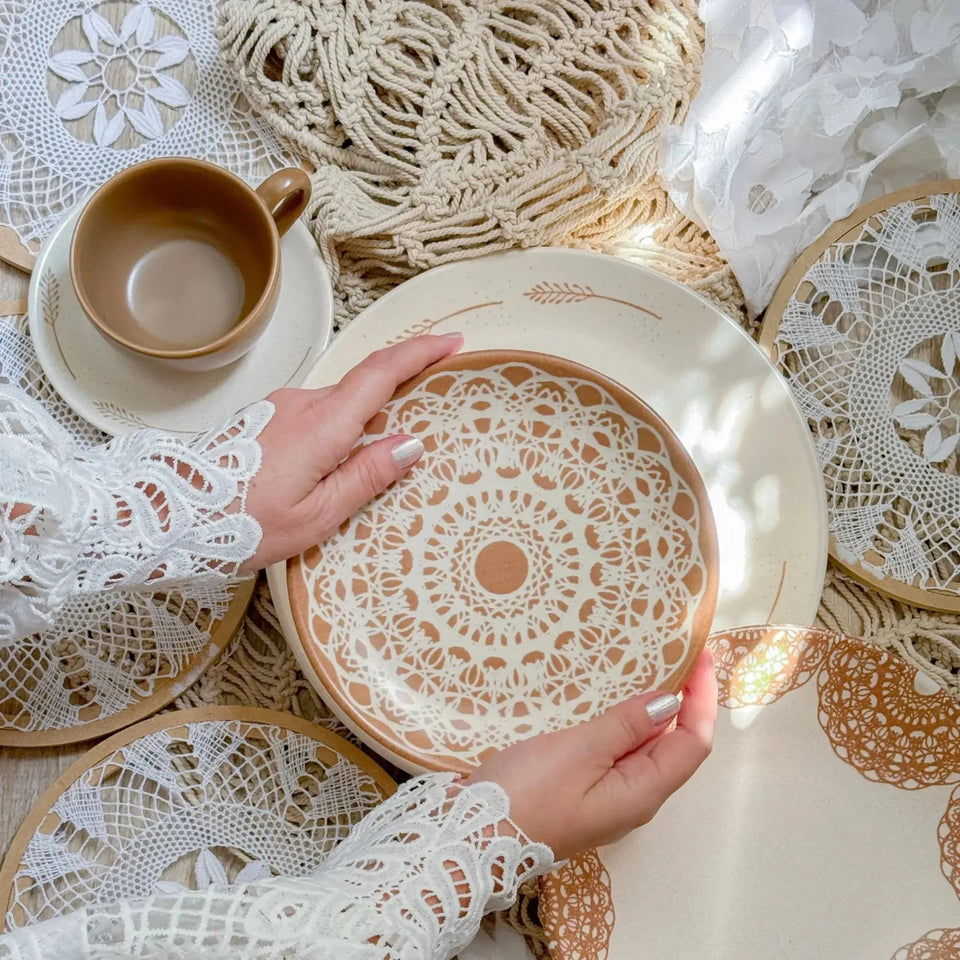 Jogo 6 Pratos Sobremesa Coup Cerâmica Rendeira By Aurora 21cm Alleanza