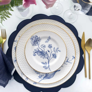 Jogo 6 Pratos Sobremesa Relevo Cerâmica Adelaide Filete Ouro 21cm Alleanza