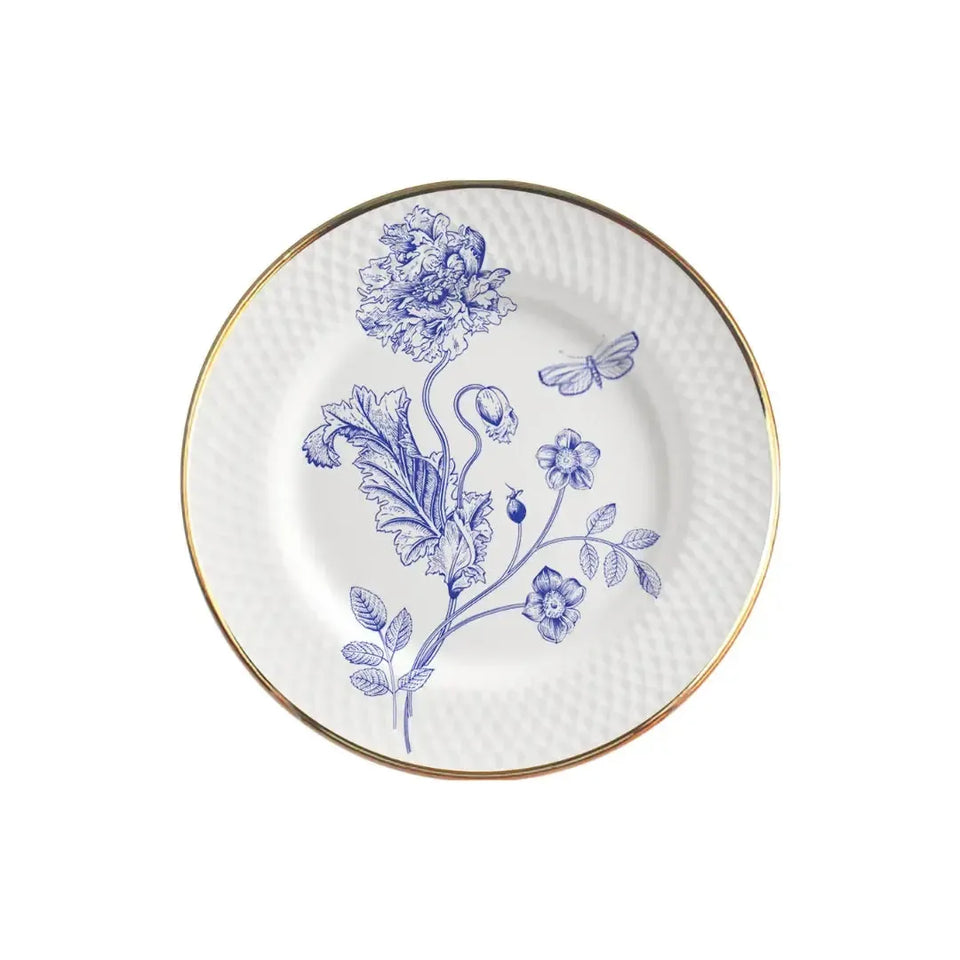 Jogo 6 Pratos Sobremesa Relevo Cerâmica Adelaide Filete Ouro 21cm Alleanza