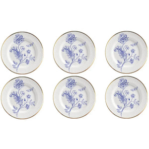 Jogo 6 Pratos Sobremesa Relevo Cerâmica Adelaide Filete Ouro 21cm Alleanza