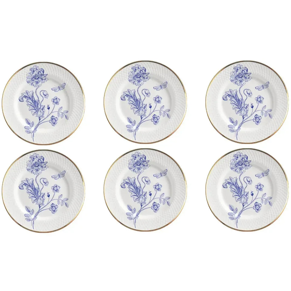 Jogo 6 Pratos Sobremesa Relevo Cerâmica Adelaide Filete Ouro 21cm Alleanza