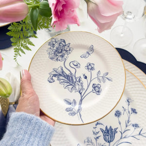 Jogo 6 Pratos Sobremesa Relevo Cerâmica Adelaide Filete Ouro 21cm Alleanza