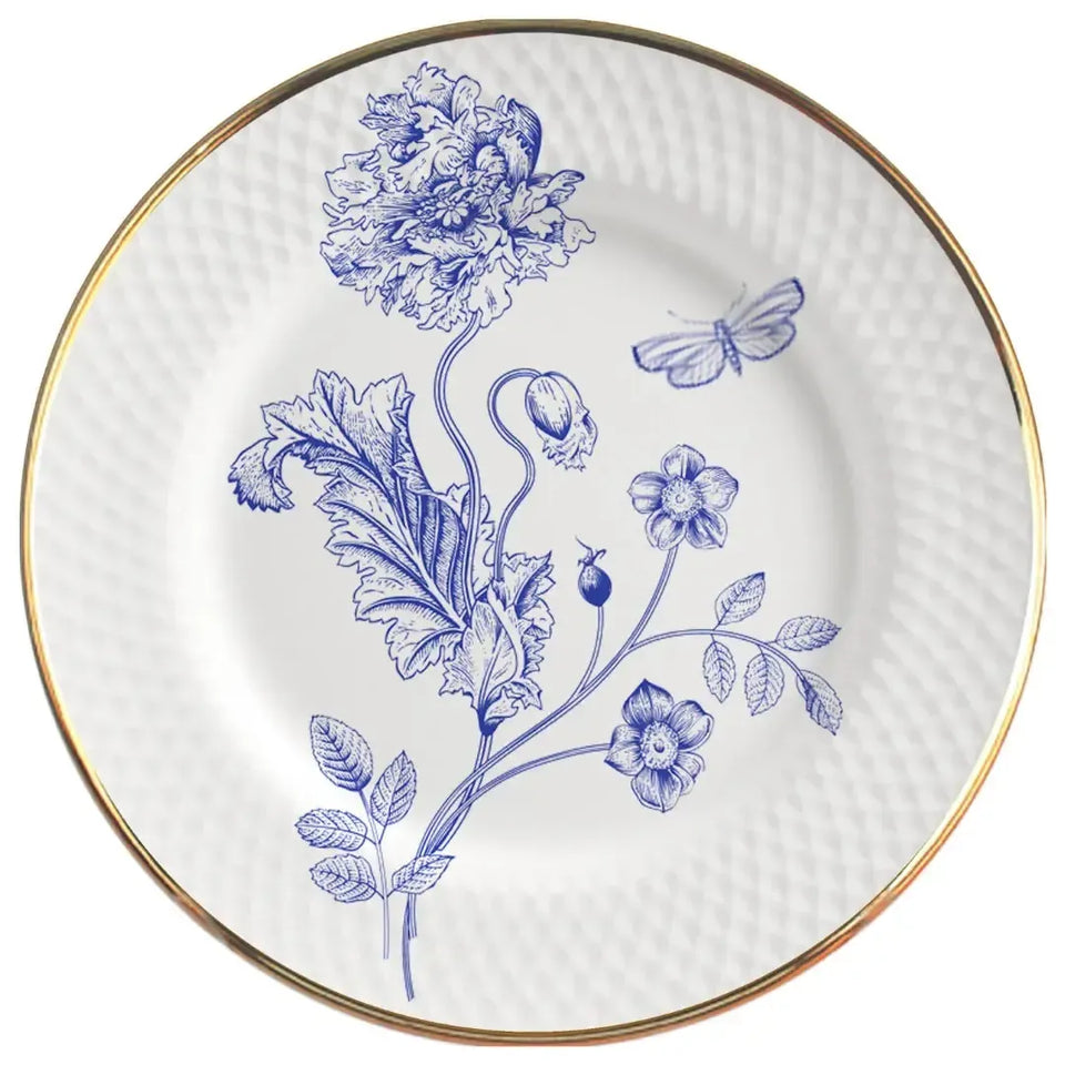 Jogo 6 Pratos Sobremesa Relevo Cerâmica Adelaide Filete Ouro 21cm Alleanza