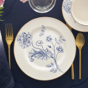 Jogo 6 Pratos Sobremesa Relevo Cerâmica Adelaide Filete Ouro 21cm Alleanza