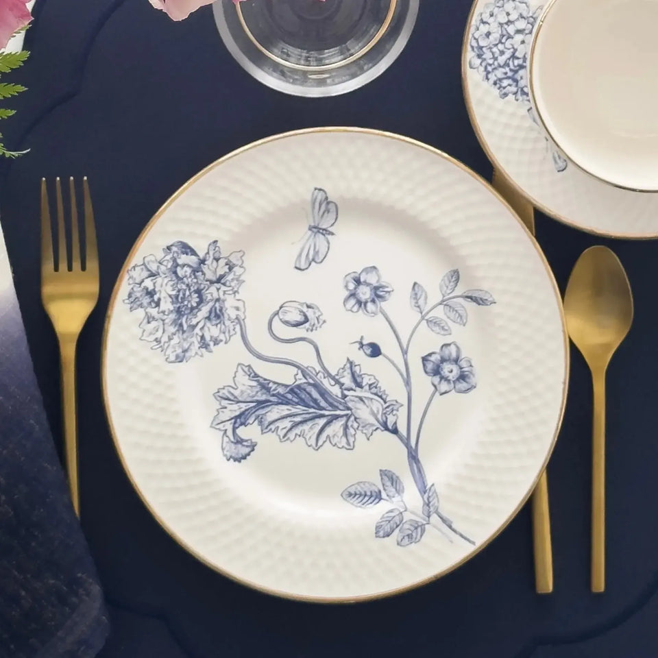 Jogo 6 Pratos Sobremesa Relevo Cerâmica Adelaide Filete Ouro 21cm Alleanza