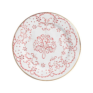 Jogo 6 Pratos de Sobremesa Cerâmica Arabesco Rosa 20,5cm Scalla