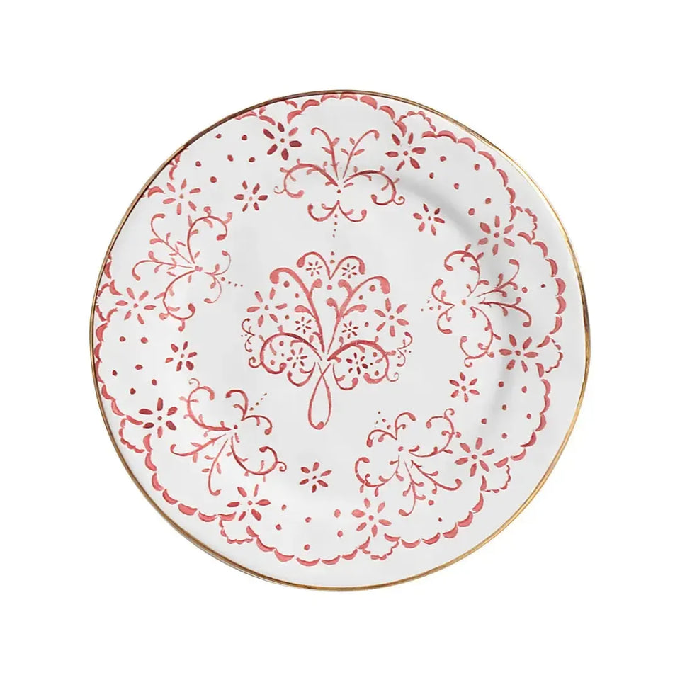 Jogo 6 Pratos de Sobremesa Cerâmica Arabesco Rosa 20,5cm Scalla