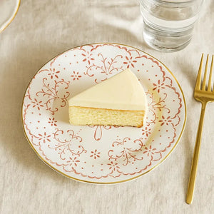 Jogo 6 Pratos de Sobremesa Cerâmica Arabesco Rosa 20,5cm Scalla