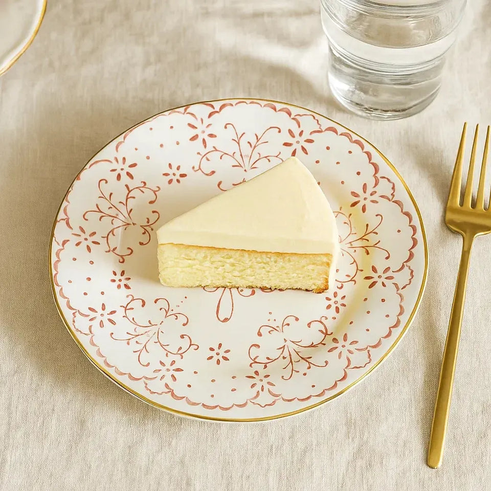 Jogo 6 Pratos de Sobremesa Cerâmica Arabesco Rosa 20,5cm Scalla