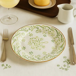 Jogo 6 Pratos de Sobremesa Cerâmica Arabesco Verde 20,5cm Scalla