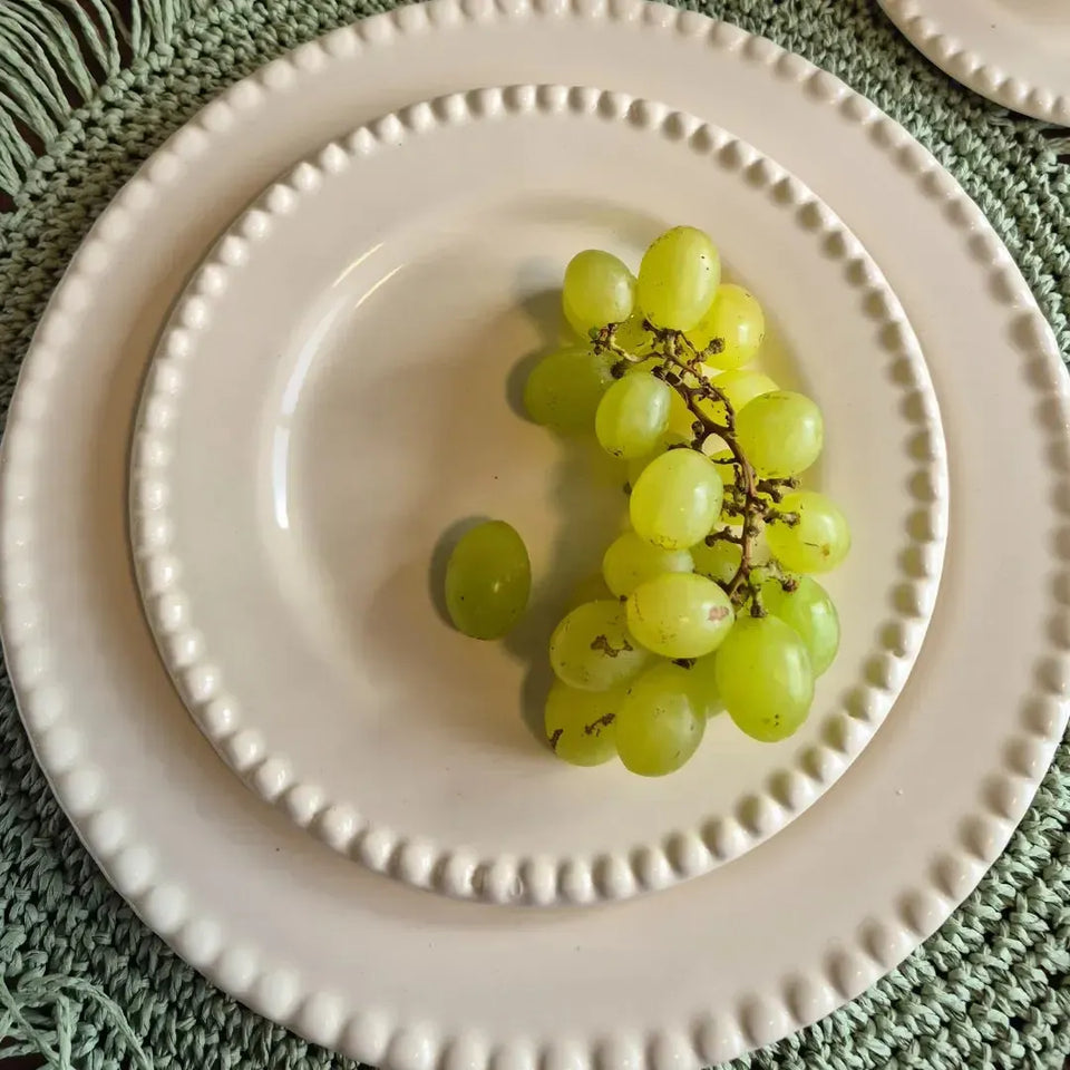 Jogo 6 Pratos de Sobremesa Cerâmica Bolinha Off White 20cm Scalla