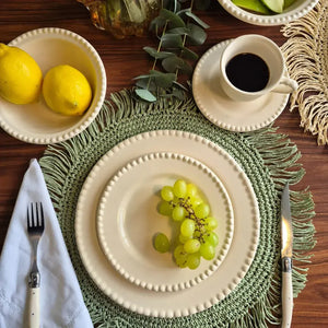 Jogo 6 Pratos de Sobremesa Cerâmica Bolinha Off White 20cm Scalla