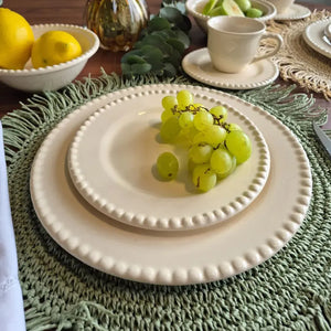 Jogo 6 Pratos de Sobremesa Cerâmica Bolinha Off White 20cm Scalla