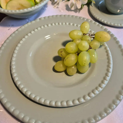 Jogo 6 Pratos de Sobremesa Cerâmica Bolinha Verde 20cm Scalla