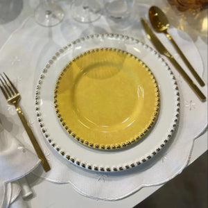 Jogo 6 Pratos de Sobremesa Cerâmica Brasilis Amarelo com Filete de Ouro 20cm Scalla