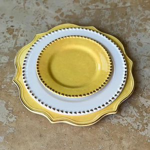 Jogo 6 Pratos de Sobremesa Cerâmica Brasilis Amarelo com Filete de Ouro 20cm Scalla