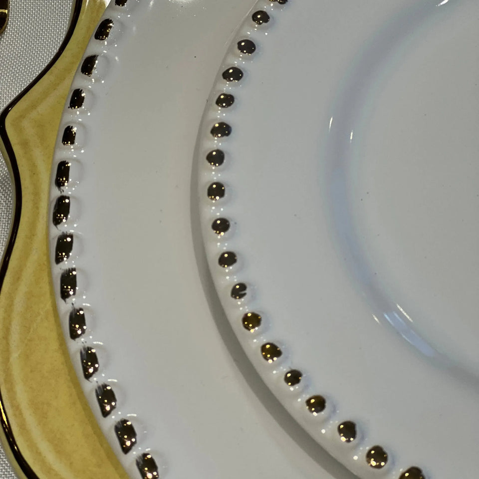 Jogo 6 Pratos de Sobremesa Cerâmica Brasilis Branco com Filete de Ouro 20cm Scalla