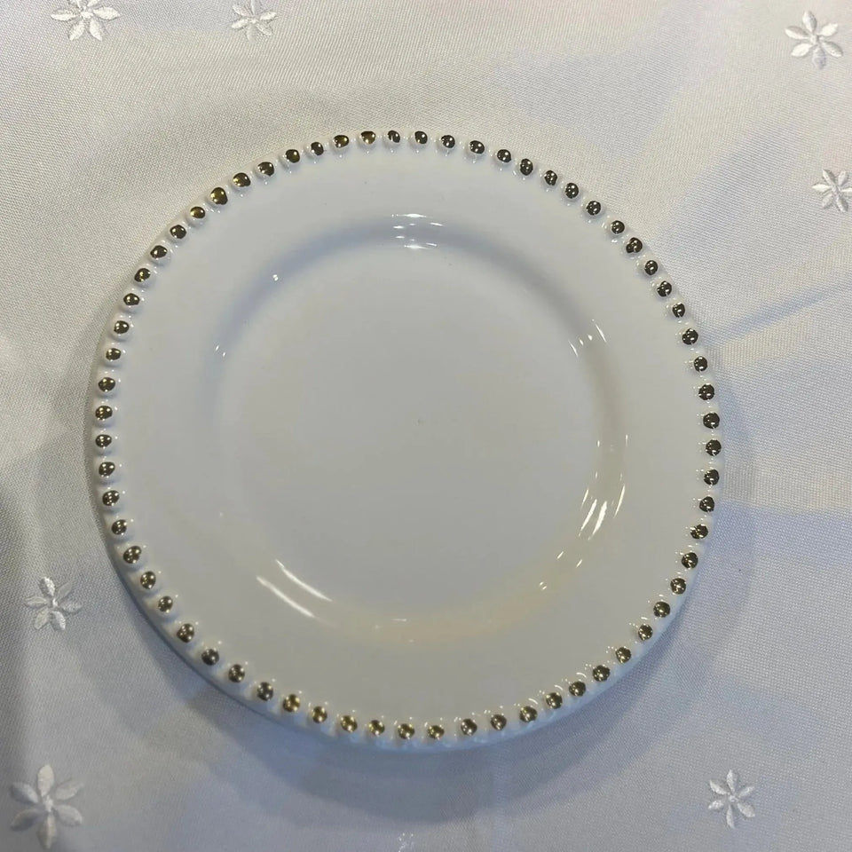 Jogo 6 Pratos de Sobremesa Cerâmica Brasilis Branco com Filete de Ouro 20cm Scalla