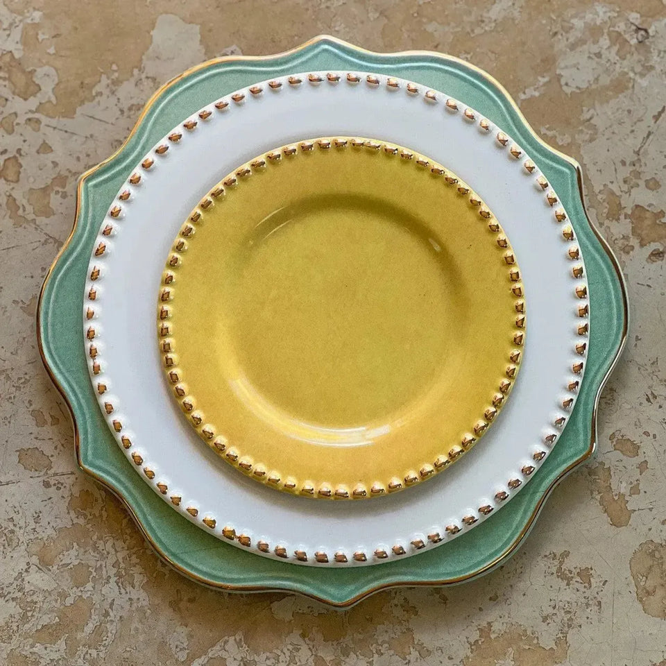 Jogo 6 Pratos de Sobremesa Cerâmica Brasilis Colors com Filete de Ouro 20cm Scalla