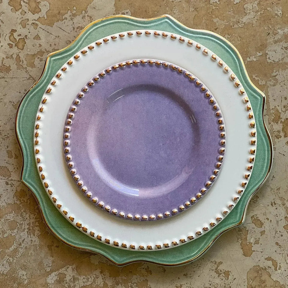 Jogo 6 Pratos de Sobremesa Cerâmica Brasilis Colors com Filete de Ouro 20cm Scalla