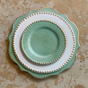Jogo 6 Pratos de Sobremesa Cerâmica Brasilis Verde com Filete de Ouro 20cm Scalla
