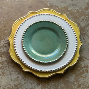 Jogo 6 Pratos de Sobremesa Cerâmica Brasilis Verde com Filete de Ouro 20cm Scalla