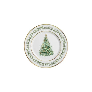 Jogo 6 Pratos de Sobremesa Cerâmica Classic Christmas Filete Dourado 21cm Alleanza