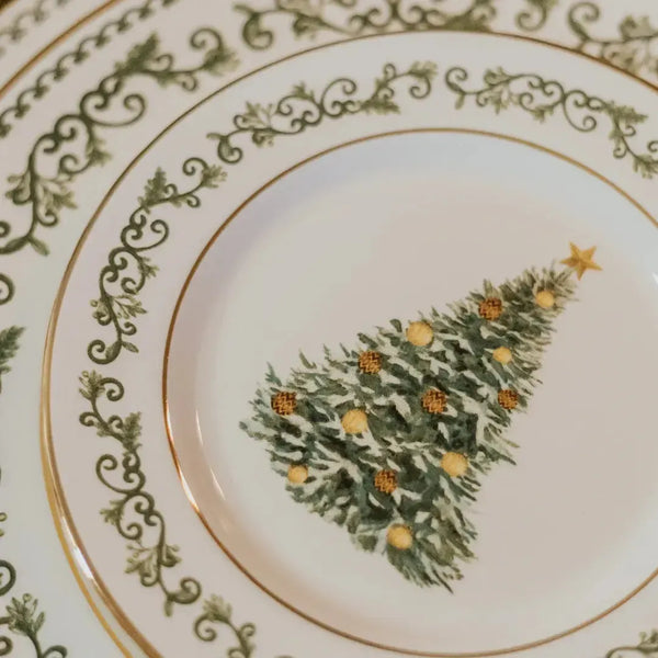 Jogo 6 Pratos de Sobremesa Cerâmica Classic Christmas Filete Dourado 21cm Alleanza
