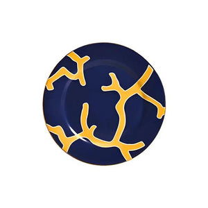 Jogo 6 Pratos de Sobremesa Cerâmica Coral Blue (Azul com Amarelo e Branco com Azul) 20,6cm Scalla