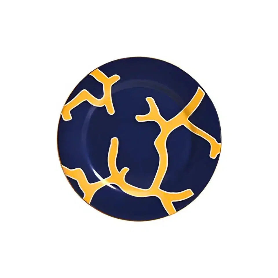 Jogo 6 Pratos de Sobremesa Cerâmica Coral Blue (Azul com Amarelo e Branco com Azul) 20,6cm Scalla