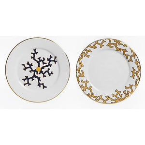 Jogo 6 Pratos de Sobremesa Cerâmica Coral Blue (Branco com Azul e Branco com Amarelo) 20,6cm Scalla