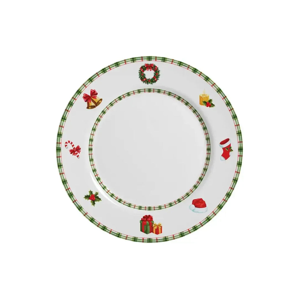 Jogo 6 Pratos de Sobremesa Cerâmica Jingle Bells 21cm Alleanza