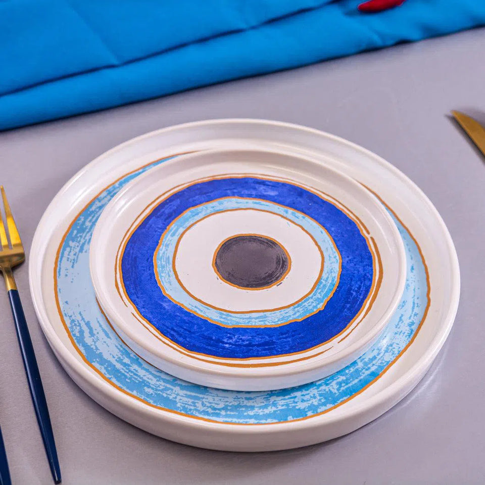 Jogo 6 Pratos de Sobremesa Cerâmica Olho Grego Azul 20cm Scalla