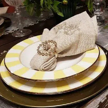 Jogo 6 Pratos de Sobremesa Cerâmica Yellow Strip 19cm Alleanza