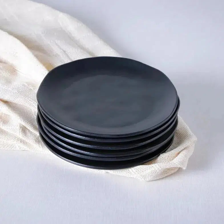 Jogo 6 Pratos de Sobremesa Stoneware Orgânico Preto Matte 19,5cm Porto Brasil