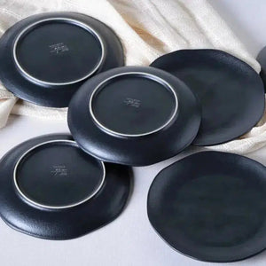 Jogo 6 Pratos de Sobremesa Stoneware Orgânico Preto Matte 19,5cm Porto Brasil